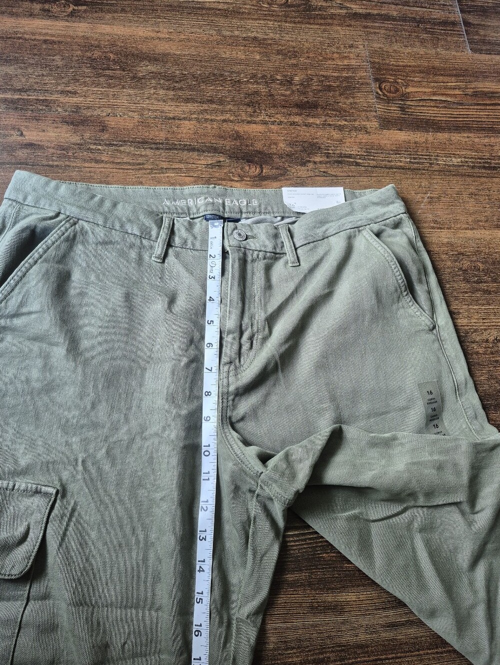 American Eagle High Rise Wide Leg Baggy Stretch Olive Green Size 16 - Picture 6 of 8